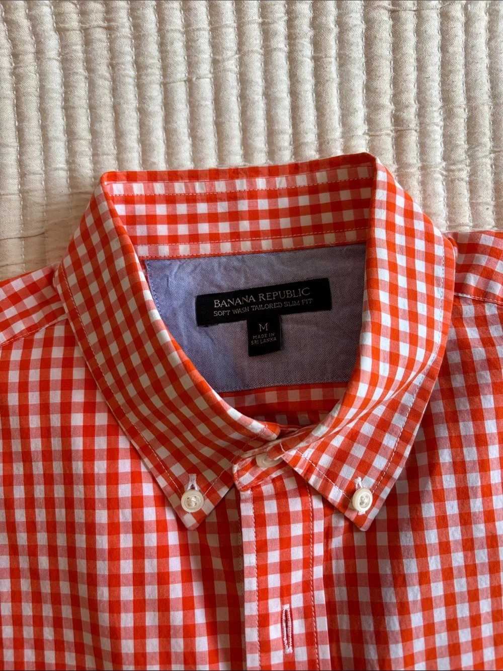 Banana Republic Orange and White Gingham Button-Down Shirt